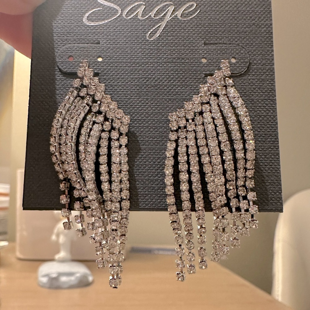 Silver plated crystal detailed Diagonal Earrings